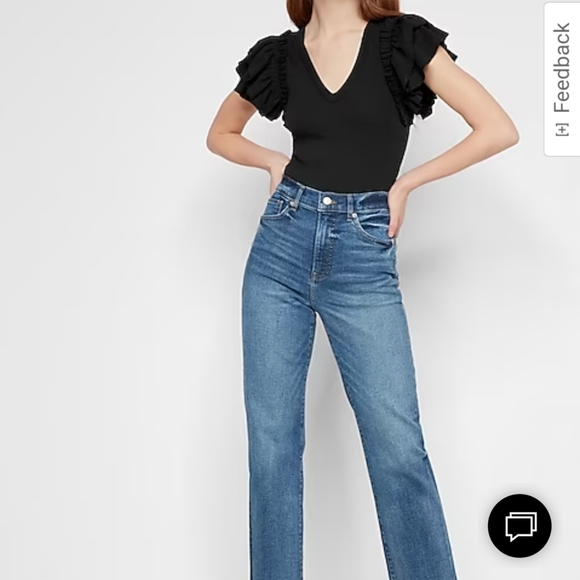 Express Ribbed Ruffle Sleeve Bodysuit - Picture 1 of 8